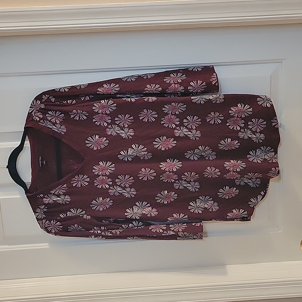 Lands end burgandy floral tunic 3/4 sleeve small